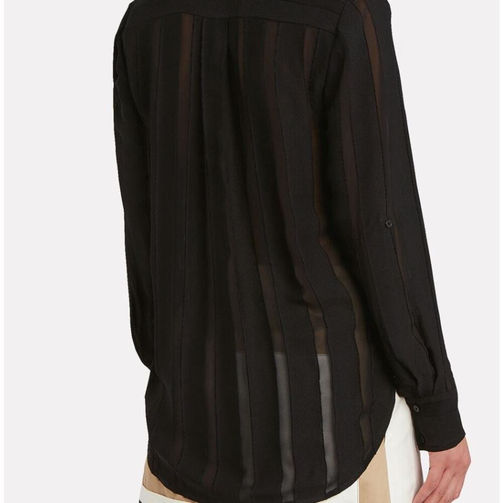Intermix Angelina Striped Chiffon Top Blouse Black Semi Sheer M - Picture 3 of 12